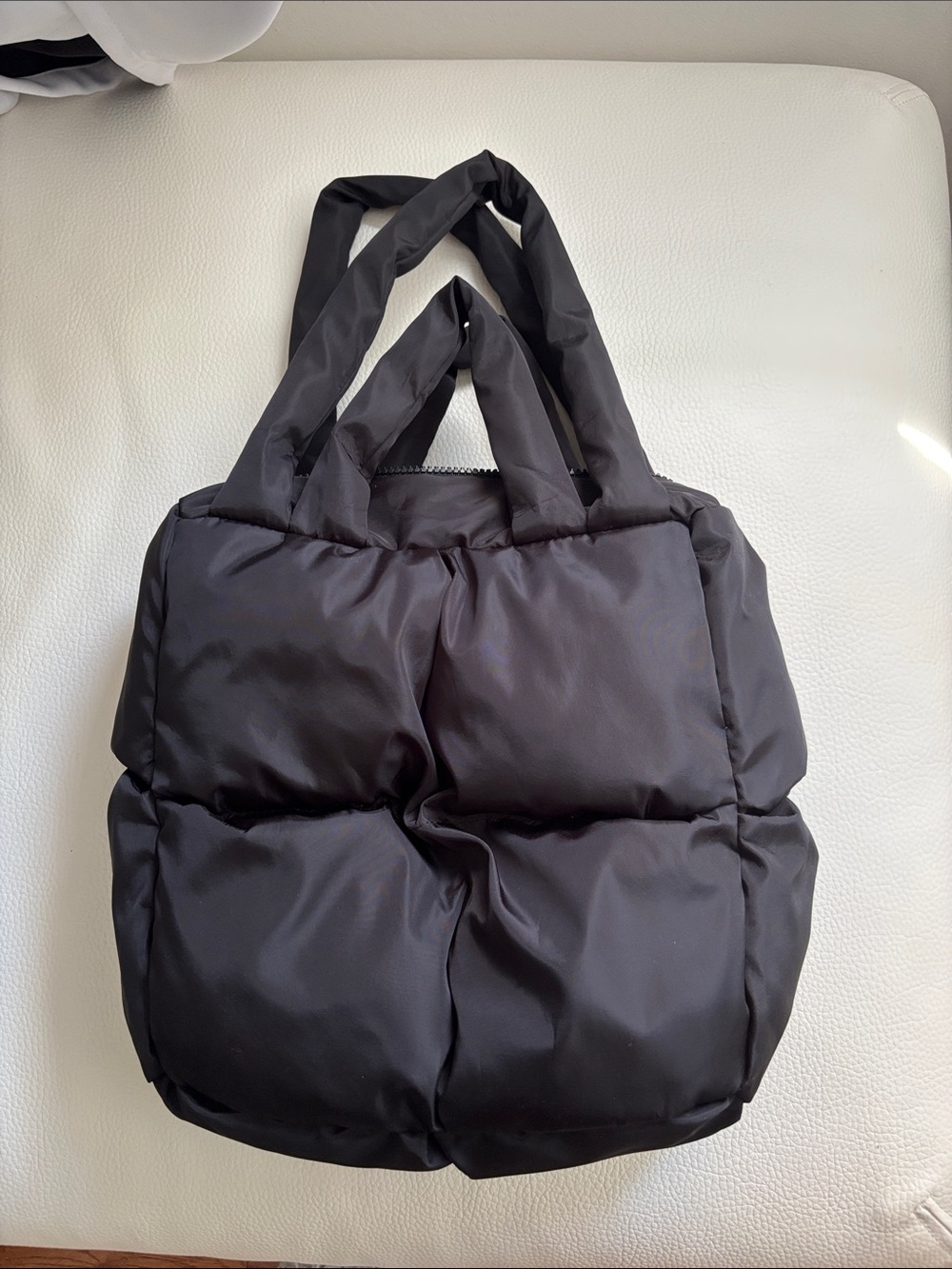 Puffy Quilted Black Tote Bag
